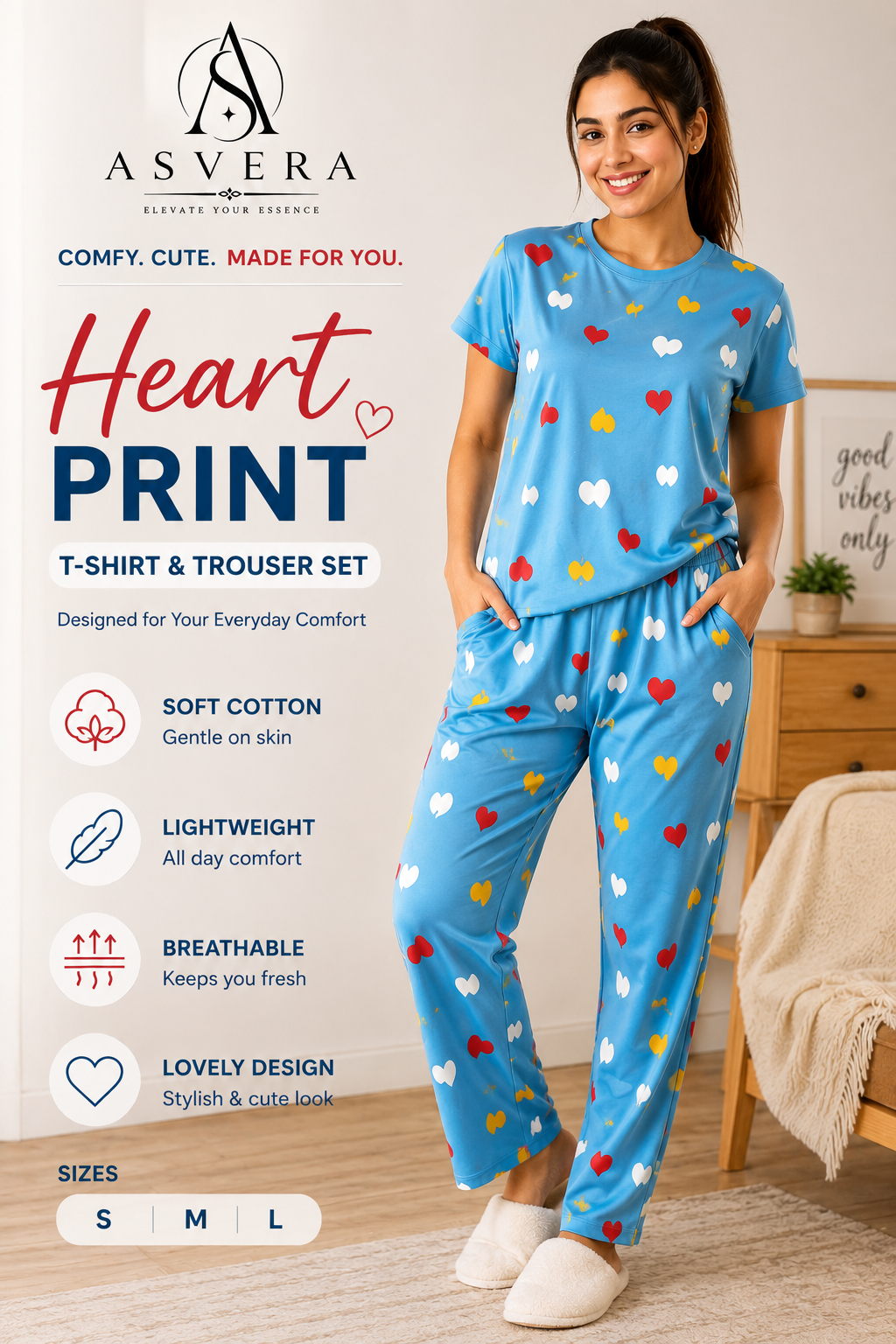 Heart Print T-Shirt & Trouser Set