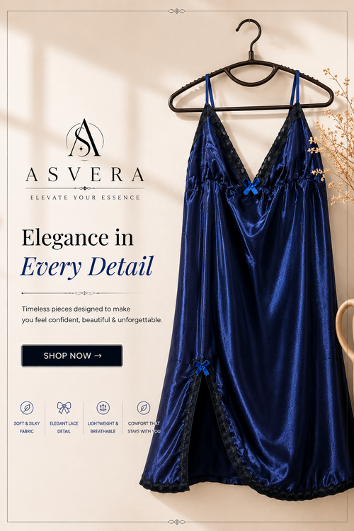 2-Piece Satin Nightwear Set – Navy Nighty & Black Panty